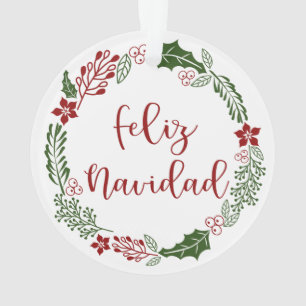 Spanish Merry Christmas Wreath, Feliz Navidad Ornament