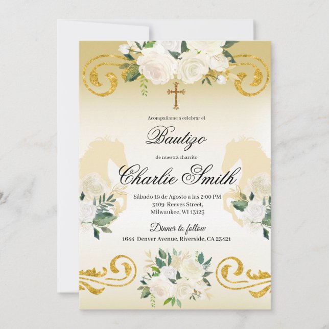 Spanish Mexican Bautizo Gold Invitation (Front)
