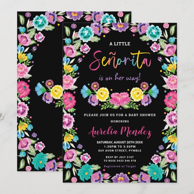 Spanish Mexican Floral Fiesta Baby Shower Girl Invitation (Front/Back)
