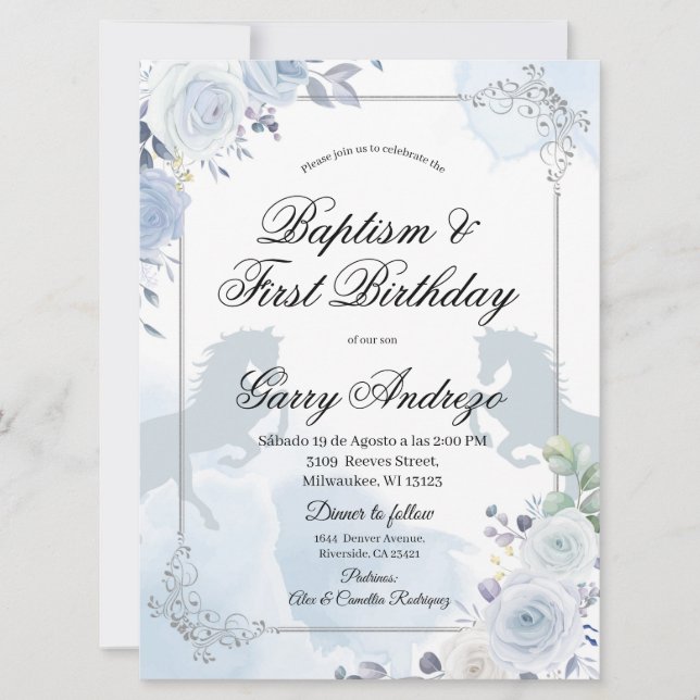 Spanish Mexican Silver Baptism Invitation (Front)