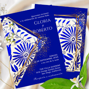 Spanish Mexican Wedding Talavera Blue Elegant  Invitation