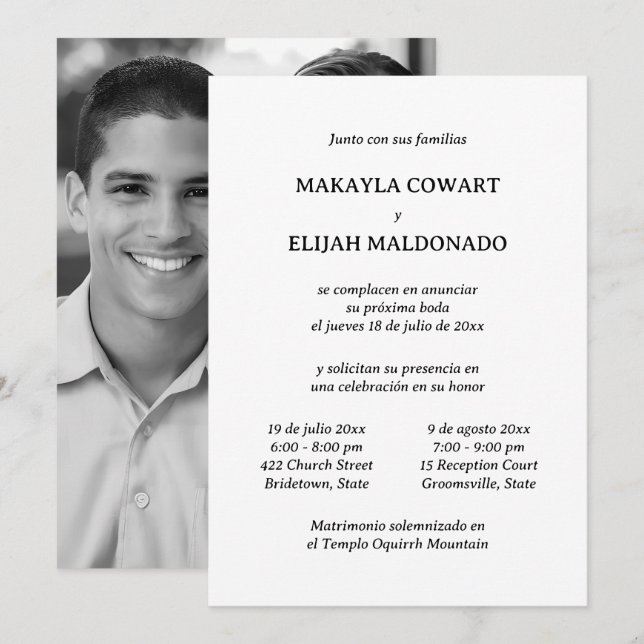 Spanish Minimalist Black & White Two Reception Invitation (Front/Back)