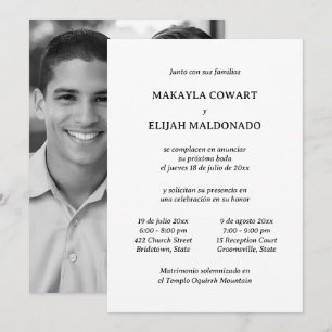 Spanish Minimalist Black & White Two Reception Invitation