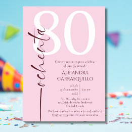 Spanish Minimalist Chic Pink White 80th Birthday  Invitation
