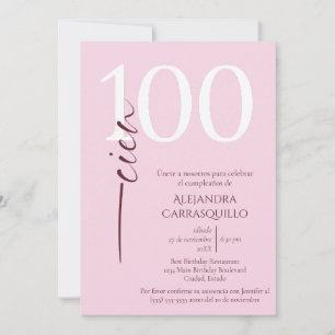 Spanish Minimalist Feminine Pink 100th Birthday  Invitation