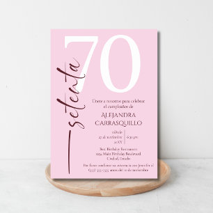 Spanish Minimalist Pink Delicate 70th Birthday  Invitation