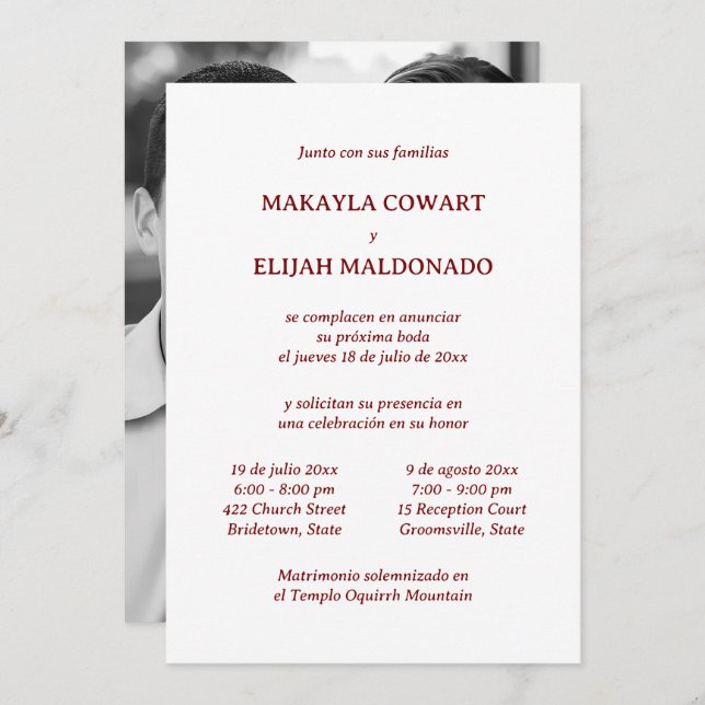 Spanish Minimalist Red & White Two Reception Invitation (Front/Back)