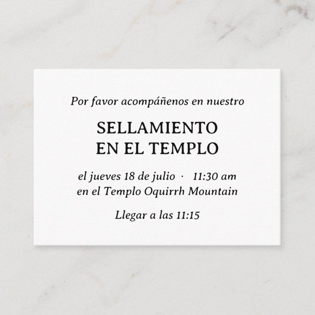 Spanish Minimalist Temple Sealing Invitation (Front)