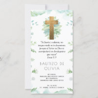 Spanish, Mint Greenery Baptism Bookmark Favour