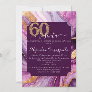 Spanish Modern Pink Agate 60th Birthday Party Invitation