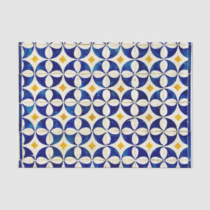 Spanish Moroccan Tile Navy Blue Yellow White Tissue Paper