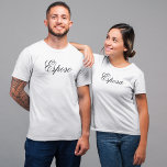 Spanish name Esposo (Husband) Simple, Elegant T-Shirt<br><div class="desc">Simple, Minimalist, Elegant t-shirt with the Spanish name Esposo (Husband). Grab the matching t-shirt with the Spanish name "Esposa"(wife). Perfect gift to give to a couple who wants to slip into more comfortable clothes after the wedding. Click Personalise this template to instantly change font elements to fit your needs. This...</div>