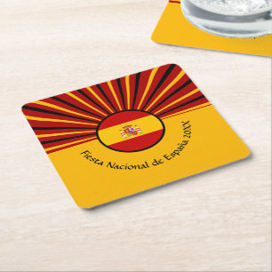 Spanish National Day Celebration Spain Hispanic Square Paper Coaster