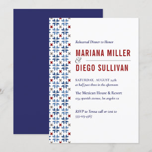Spanish Navy and Red Tile Mediterranean wedding Invitation