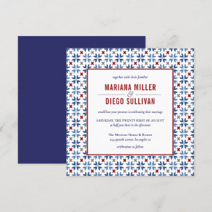 Spanish Navy and Red Tile Mexican wedding Invitation