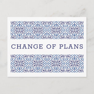 Spanish Navy Indigo Tile Change of Plans WEDDING 2 Announcement Postcard