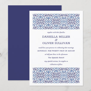 Spanish Navy Indigo Tile Mediterranean wedding Invitation