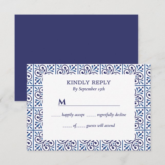 Spanish Navy Indigo Tile Mediterranean wedding Invitation (Front/Back)