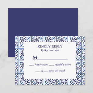Spanish Navy Indigo Tile Mediterranean wedding Invitation