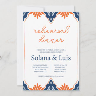 Spanish Navy & Orange Rehearsal Dinner Invitation