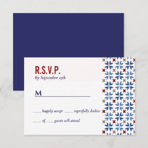 Spanish Navy Red Tile Mexican wedding Invitation