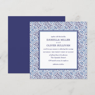 Spanish Navy Tile Mediterranean wedding Invitation