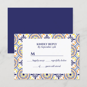 Spanish Navy Yellow Tile Mediterranean wedding Invitation