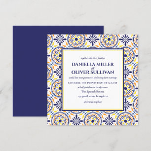 Spanish Navy Yellow Tile Mediterranean wedding Invitation