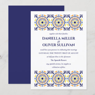 Spanish Navy Yellow Tile Mediterranean wedding Invitation