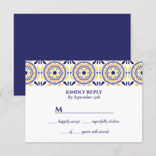 Spanish Navy Yellow Tile Mediterranean wedding Invitation