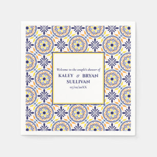 Spanish Navy Yellow Tile mediterranean wedding V1 Napkin