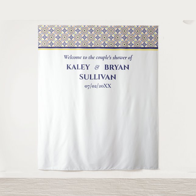 Spanish Navy Yellow Tile shower Photo Backdrop v3 Tapestry (Front)