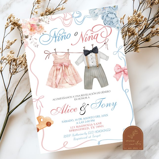 Spanish Nino o Nina Gender Reveal Invitation (Creator Uploaded)