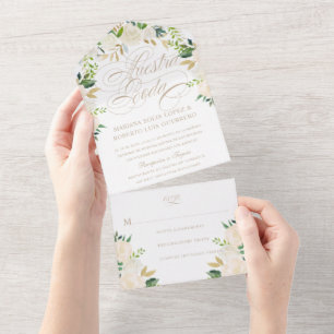 Spanish Nuestra Boda Flores Pintadas Wedding All In One Invitation