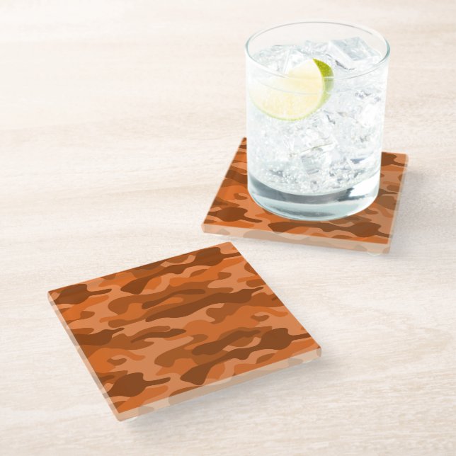 Spanish Orange Monocolor Camo Glass Coaster (Angled)
