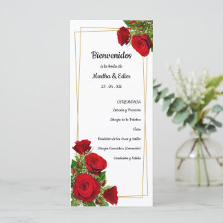 Spanish Order of Service Booklet Red Roses 