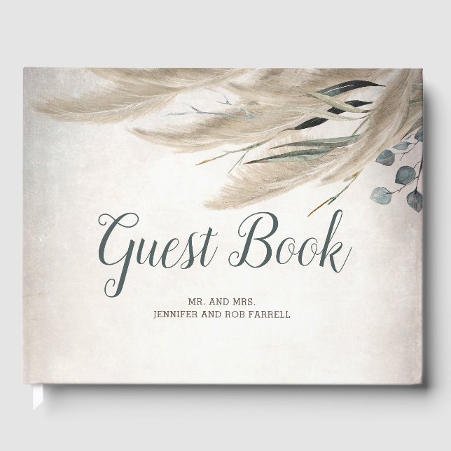 Spanish Pampas Grass and Greenery Wedding Guest Book (Front)