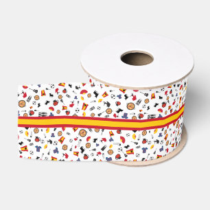 Spanish pattern with all famous Spanish stereotype Grosgrain Ribbon