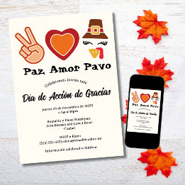 Spanish Peace Love Turkey Thanksgiving Day Invitation