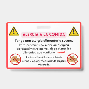 Spanish Peanut Allergy Alert Chef Card  ID Badge