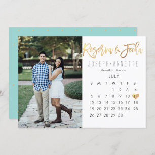 Spanish Photo Save the Date Calendar faux gold Invitation