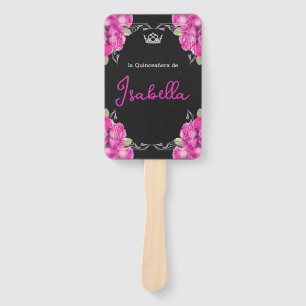 SPANISH PINK & BLACK QUINCEAÑERA - ELEGANT ROSES HAND FAN