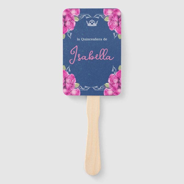 SPANISH PINK & BLUE QUINCEAÑERA | HAND FAN (Front)