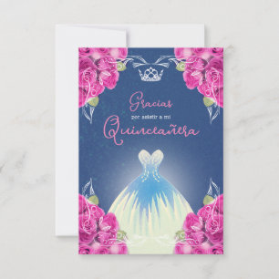 SPANISH PINK & BLUE QUINCEAÑERA   THANK YOU CARD