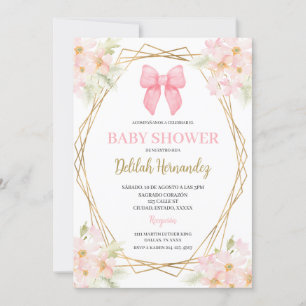 Spanish pink blush floral baby shower invitation