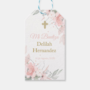 Spanish pink blush floral baptism gift tags