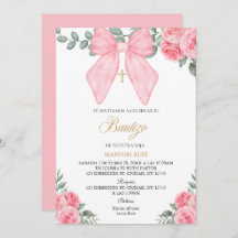 Spanish Pink bow florals girl Baptism