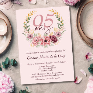 Spanish Pink Elegant Floral 95th Birthday Party Invitation