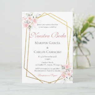 Spanish Pink Floral Wedding invitation Spanish wed