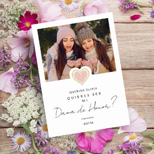 Spanish Pink Heart Photo Dama de Honor Quinceañera Invitation